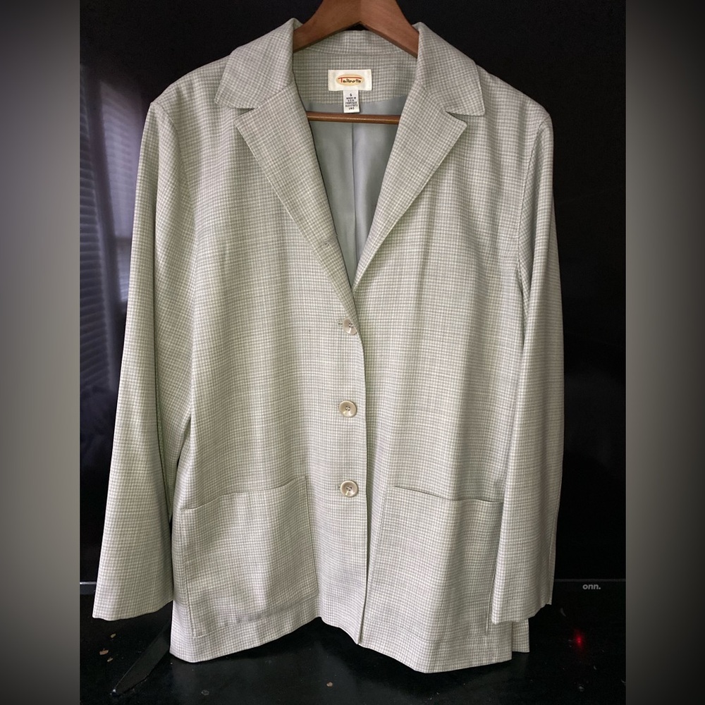Talbots Pale Gray Checked Blazer Jacket - image 1
